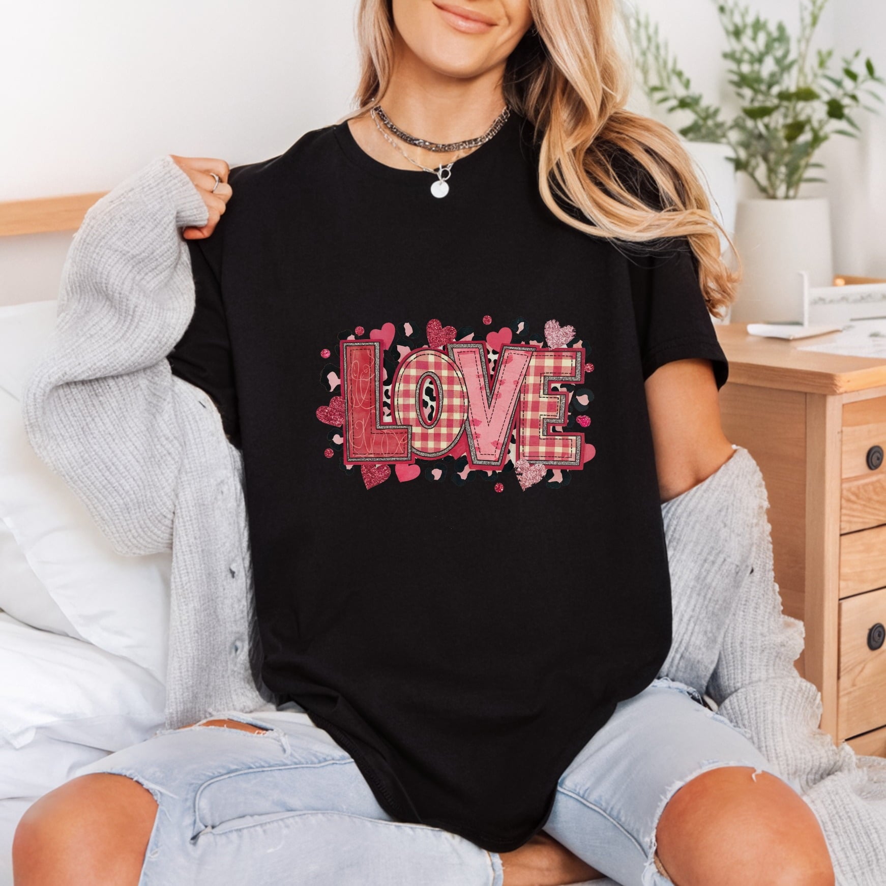 Love Leopard Plaid Hearts Valentine Vintage Ready to Press DTF Transfer for Dtf
