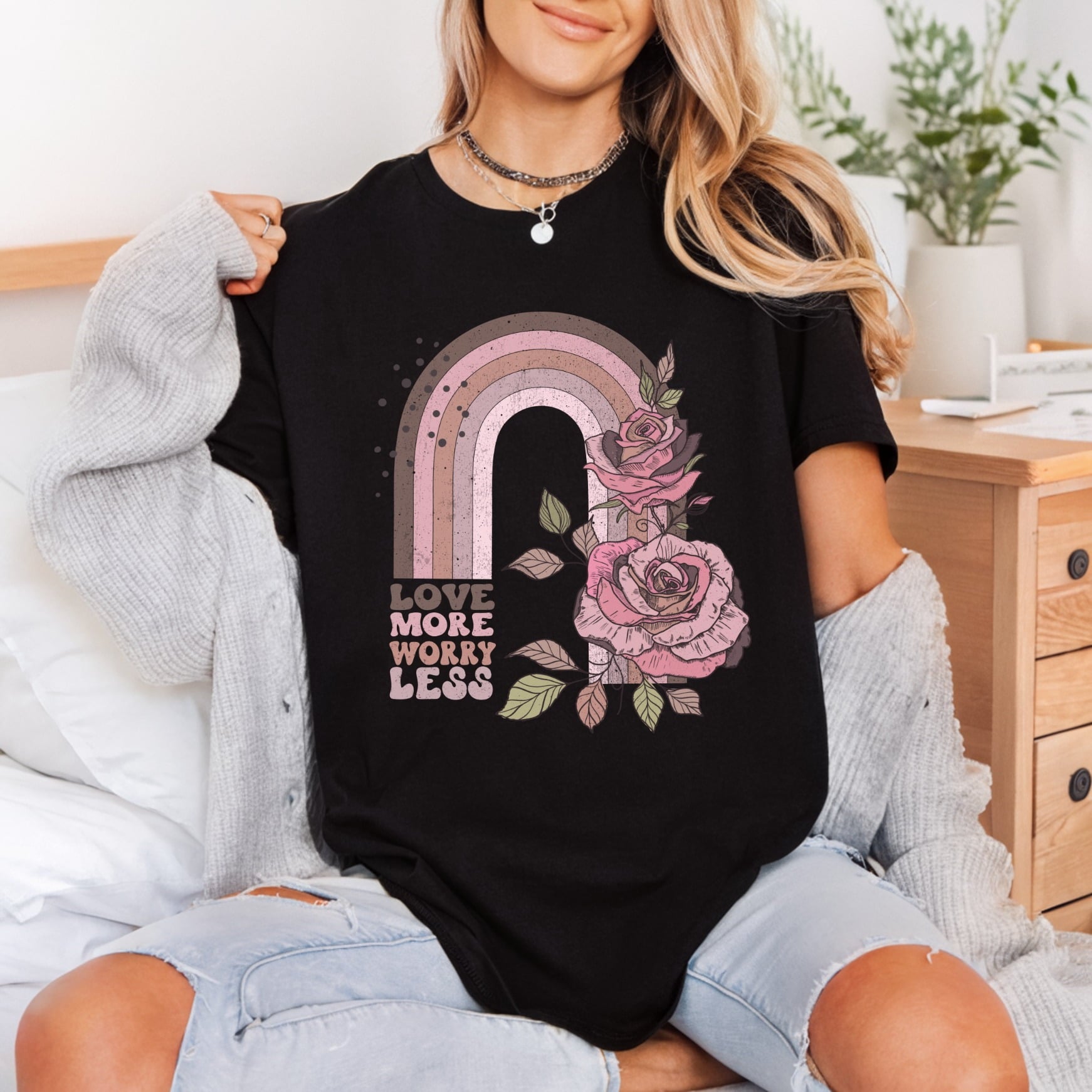 Love More Worry Less Vintage Retro Ready to Press DTF Transfer for Dtf