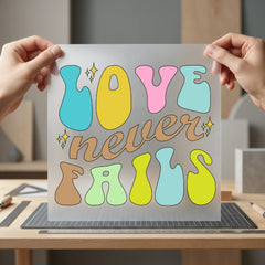 Love Never Fails Retro Christian Faith Ready to Press DTF Transfer for Dtf