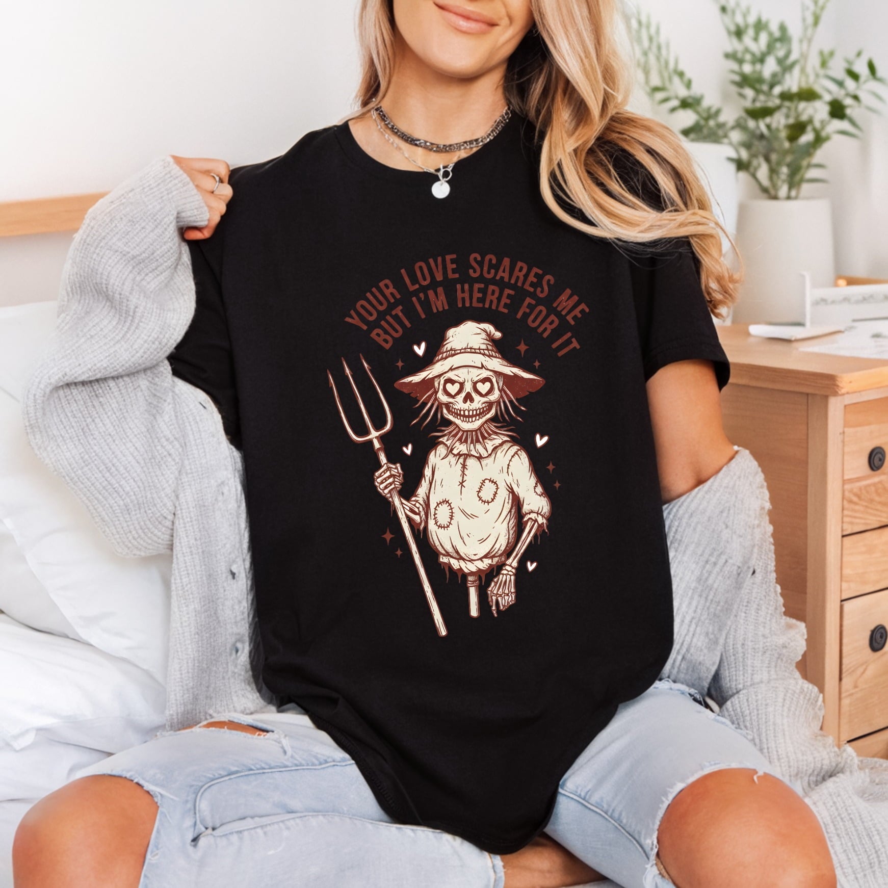 Love Scares Scarecrow Spooky Halloween Fall Ready to Press DTF Transfer for Dtf
