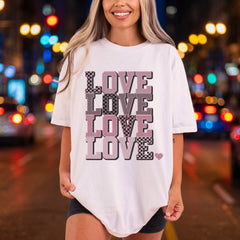 Love Stacked Checkered Retro Valentine Vintage Ready to Press DTF Transfer for Dtf