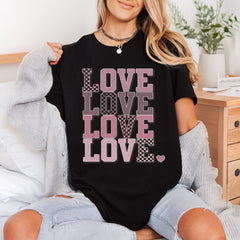 Love Stacked Checkered Retro Valentine Vintage Ready to Press DTF Transfer for Dtf