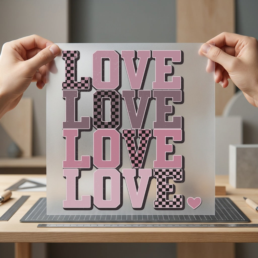 Love Stacked Checkered Retro Valentine Vintage Ready to Press DTF Transfer for Dtf