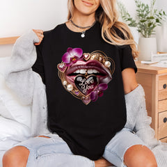 Love You Lips Orchid Valentine Ready to Press DTF Transfer for Dtf