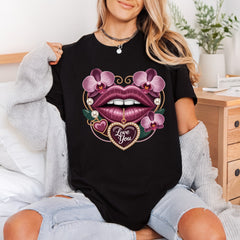 Love You Lips Orchid Valentine Ready to Press DTF Transfer for Dtf
