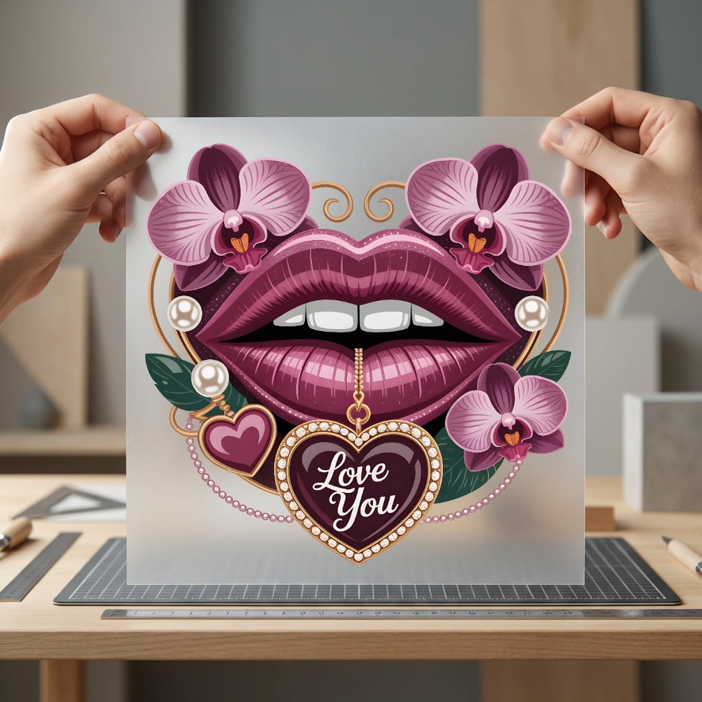 Love You Lips Orchid Valentine Ready to Press DTF Transfer for Dtf