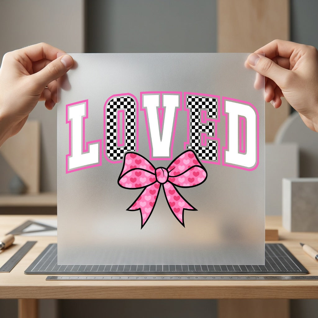 Loved Checkered Bow Y2k Valentine Retro Ready to Press DTF Transfer for Dtf