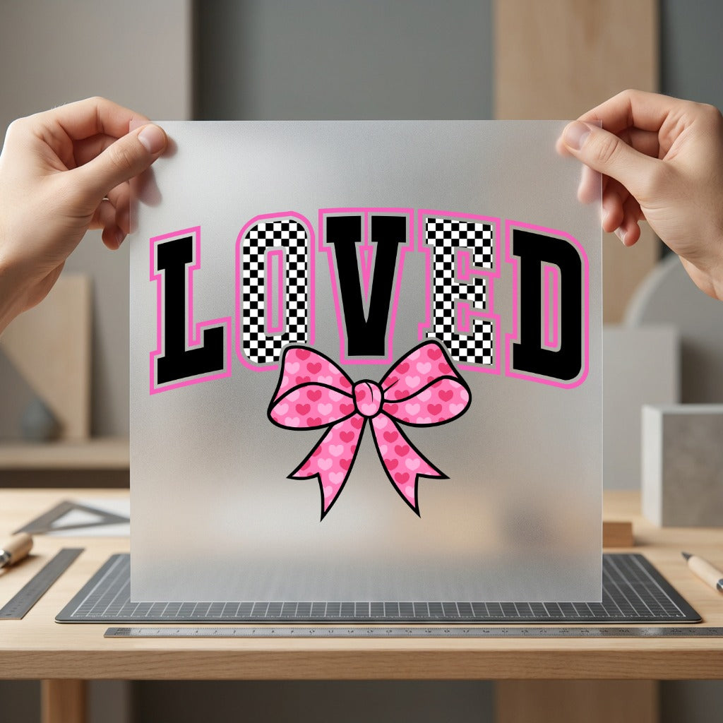 Loved Checkered Bow Y2k Valentine Retro Ready to Press DTF Transfer for Dtf