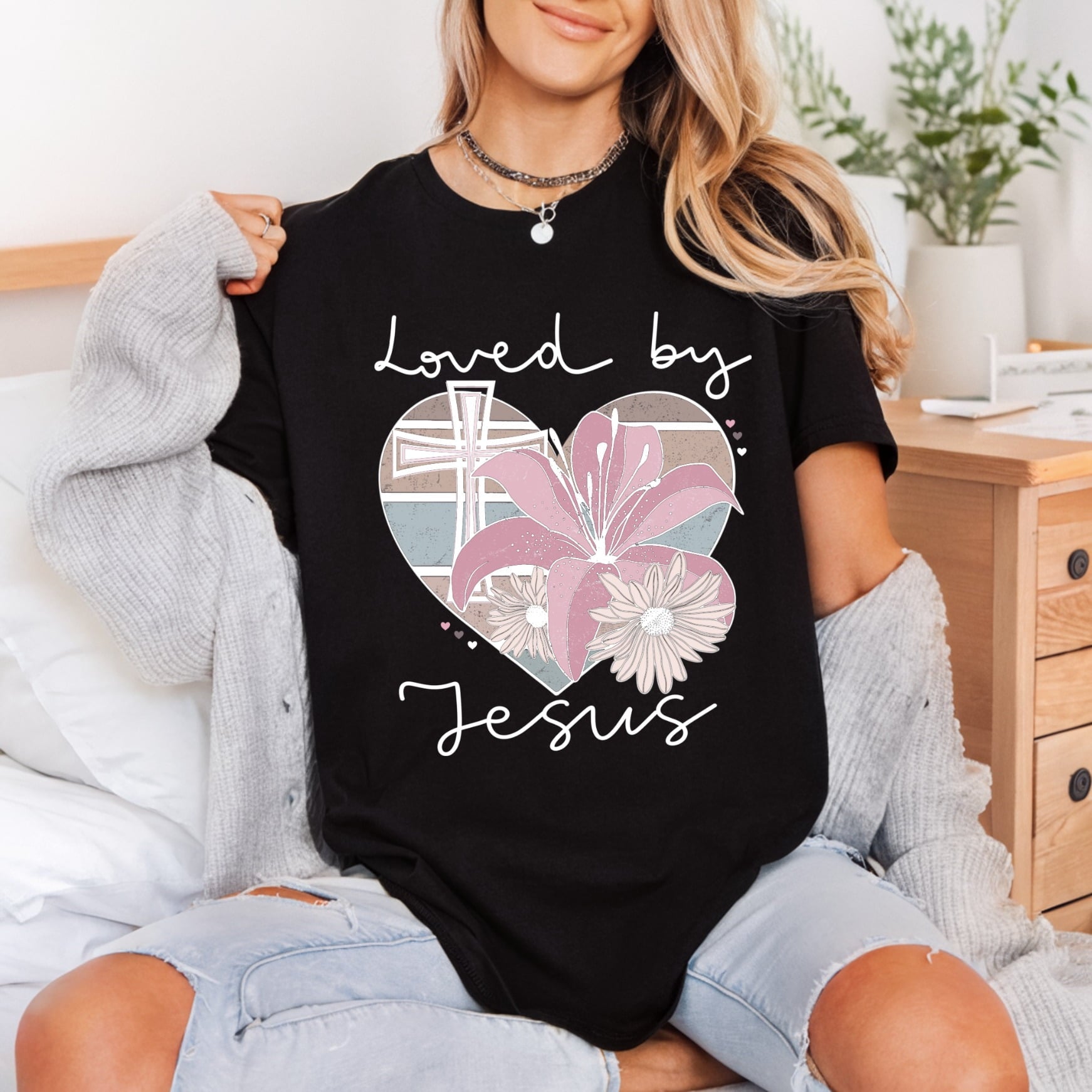 Loved Jesus Floral Heart Christian Faith Ready to Press DTF Transfer for Dtf