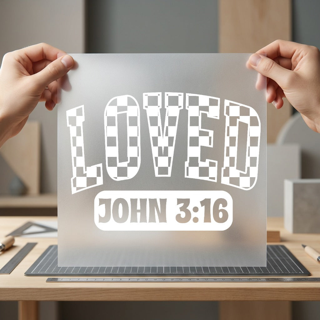 Loved John Checkerboard Diy Christian Faith Ready to Press DTF Transfer for Dtf