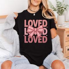 Loved Knit Bow Valentine Valentine Ready to Press DTF Transfer for Dtf