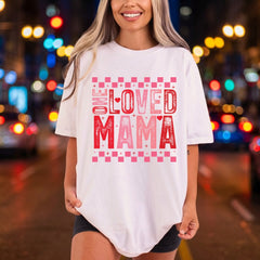 Loved Mama Retro Checkered Valentine Mom Ready to Press DTF Transfer for Dtf