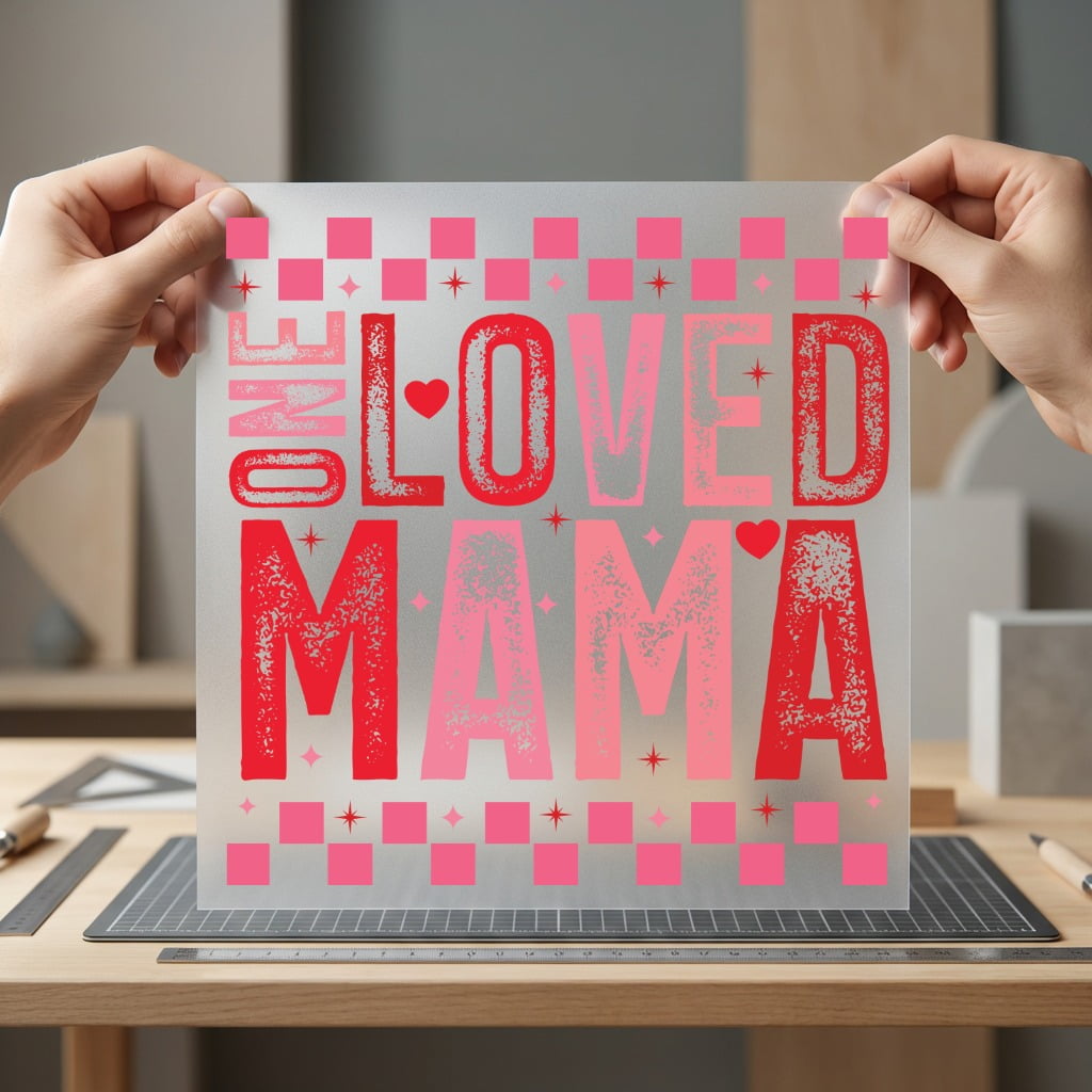 Loved Mama Retro Checkered Valentine Mom Ready to Press DTF Transfer for Dtf