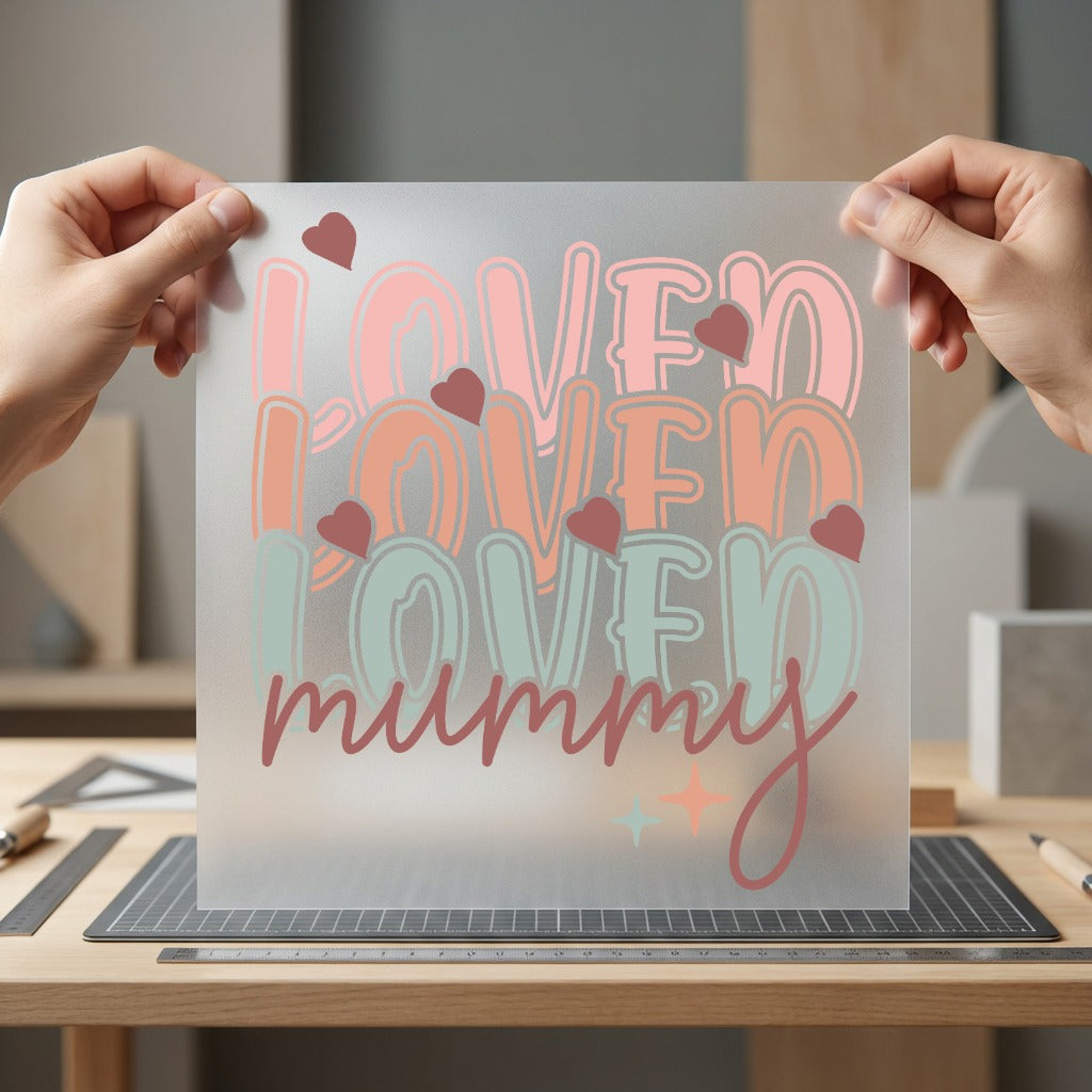 Loved Mummy Stacked Text Mom Retro Ready to Press DTF Transfer for Dtf
