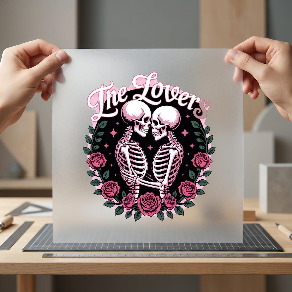Lovers Skeleton Romantic Goth Halloween Valentine Ready to Press DTF Transfer for Dtf