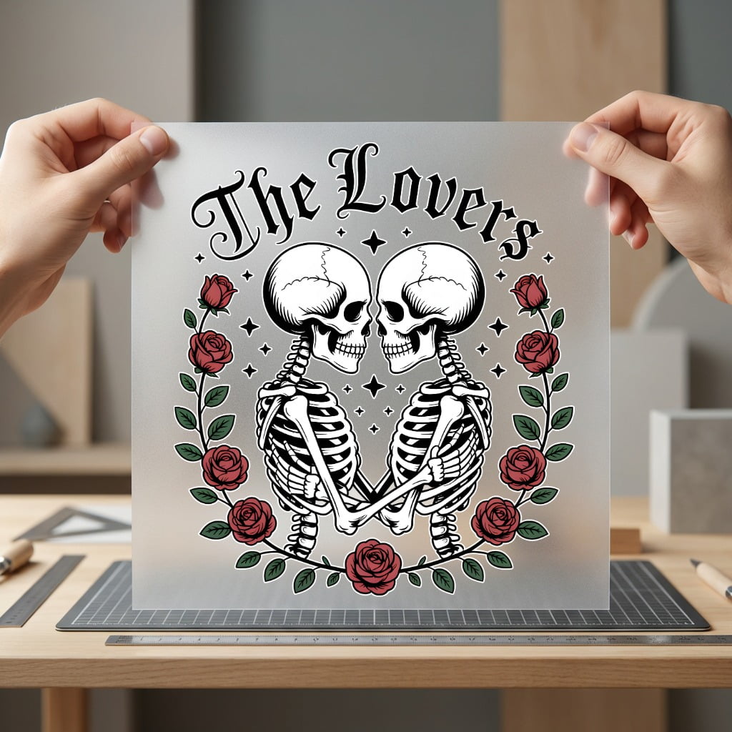 Lovers Skeletons Roses Romantic Halloween Valentine Ready to Press DTF Transfer for Dtf