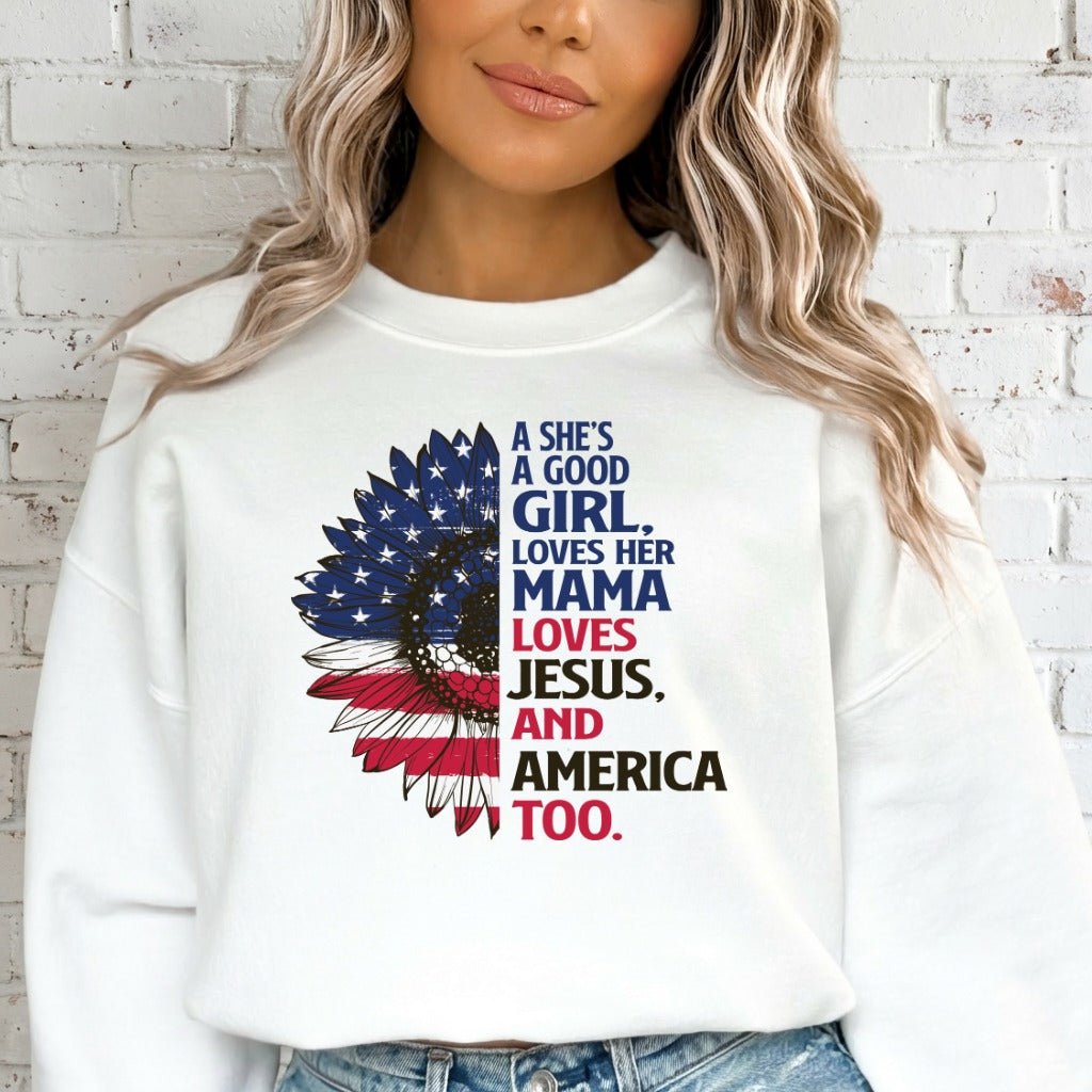 Loves Jesus & America | Patriotic Sunflower Sweatshirt - Luckets.com