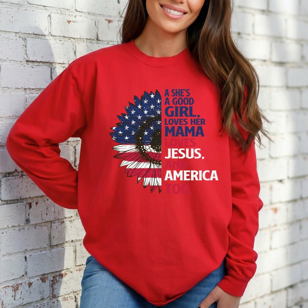 Loves Jesus & America | Patriotic Sunflower Sweatshirt - Luckets.com