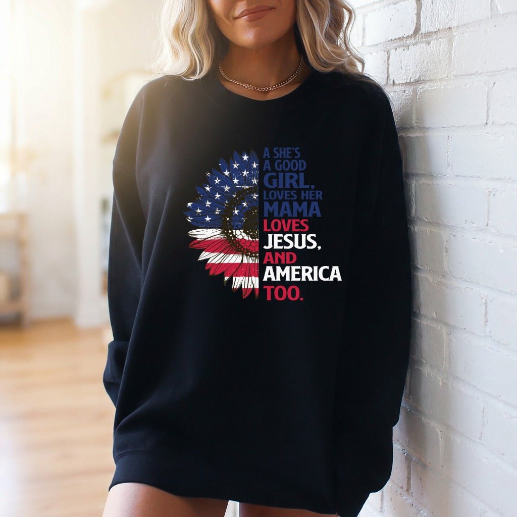 Loves Jesus & America | Patriotic Sunflower Sweatshirt - Luckets.com