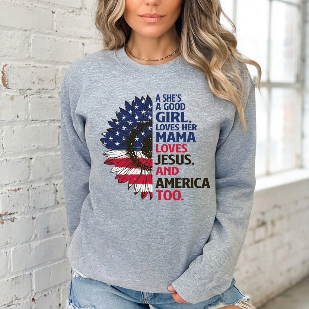 Loves Jesus & America | Patriotic Sunflower Sweatshirt - Luckets.com