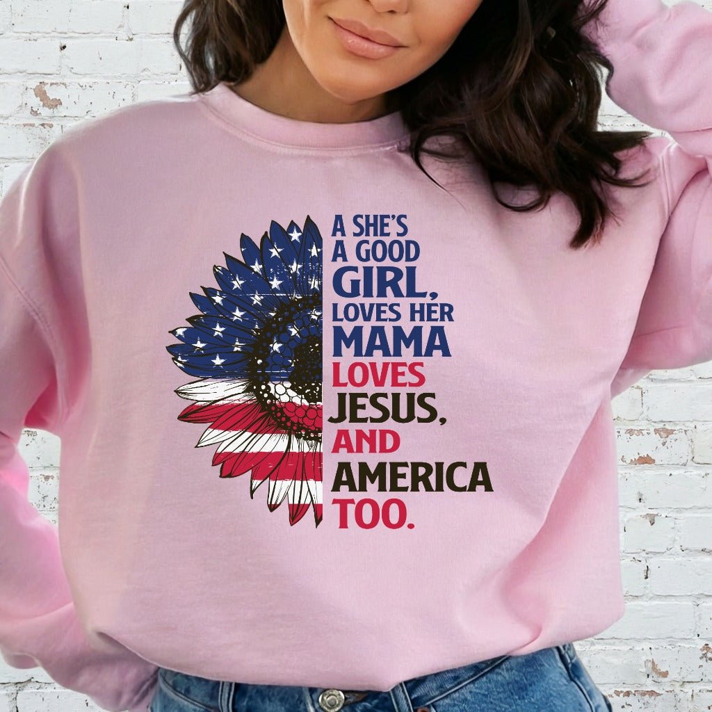 Loves Jesus & America | Patriotic Sunflower Sweatshirt - Luckets.com