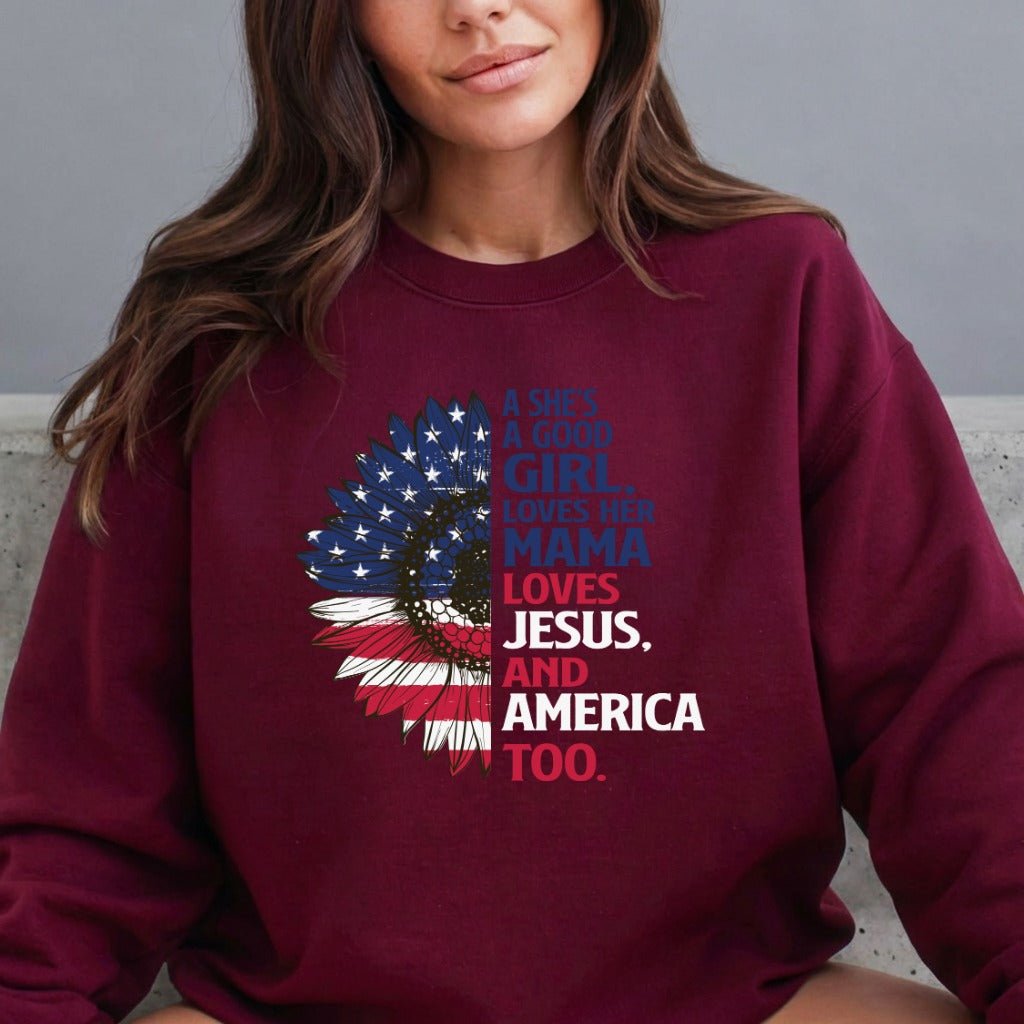 Loves Jesus & America | Patriotic Sunflower Sweatshirt - Luckets.com