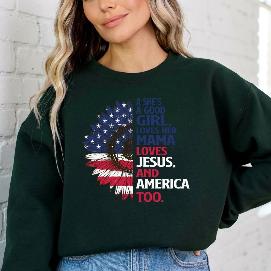Loves Jesus & America | Patriotic Sunflower Sweatshirt - Luckets.com