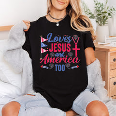 Loves Jesus America Too 4th Of July Christian Ready to Press DTF Transfer for Dtf
