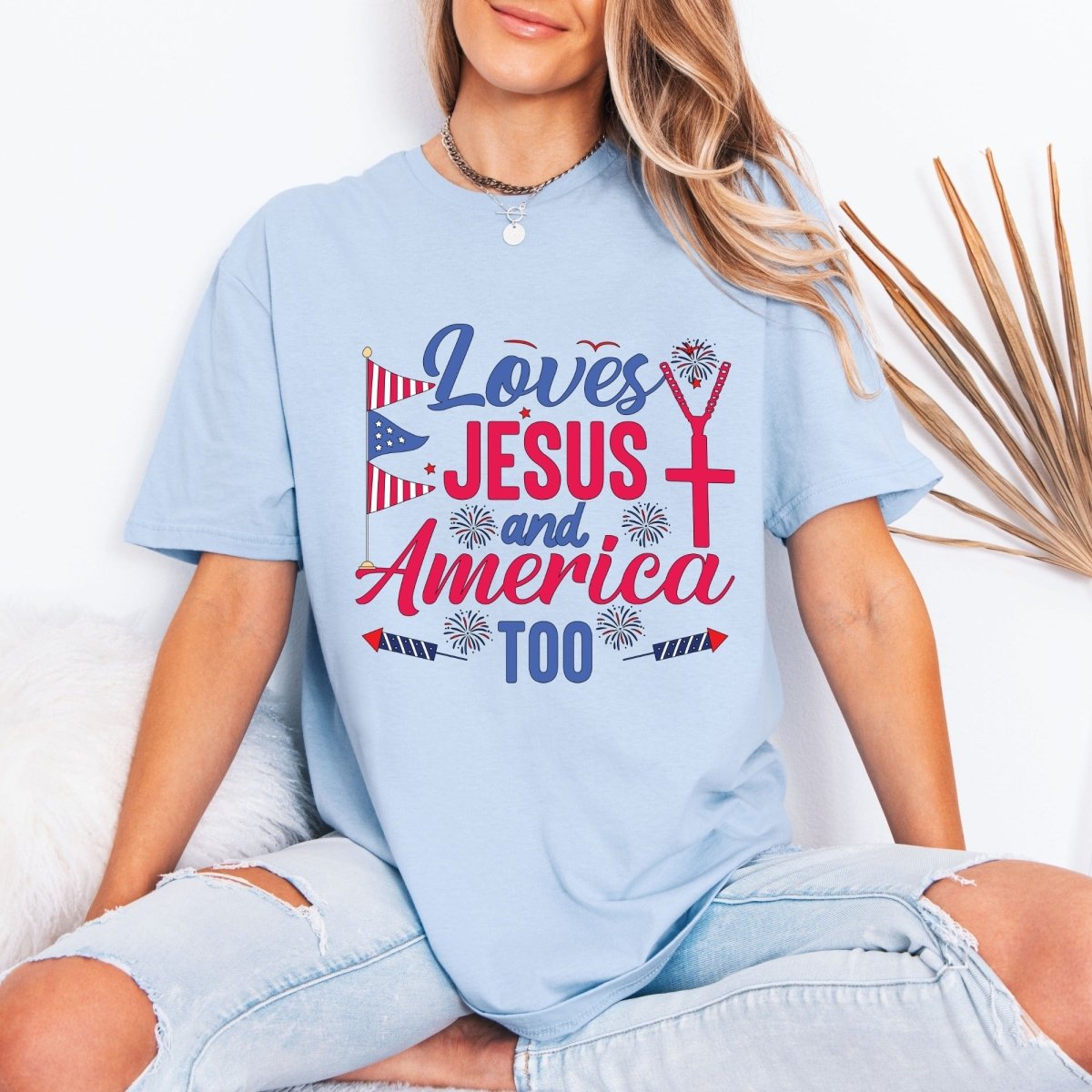 Loves Jesus and America Too | Patriot Faith Tee - Luckets.com