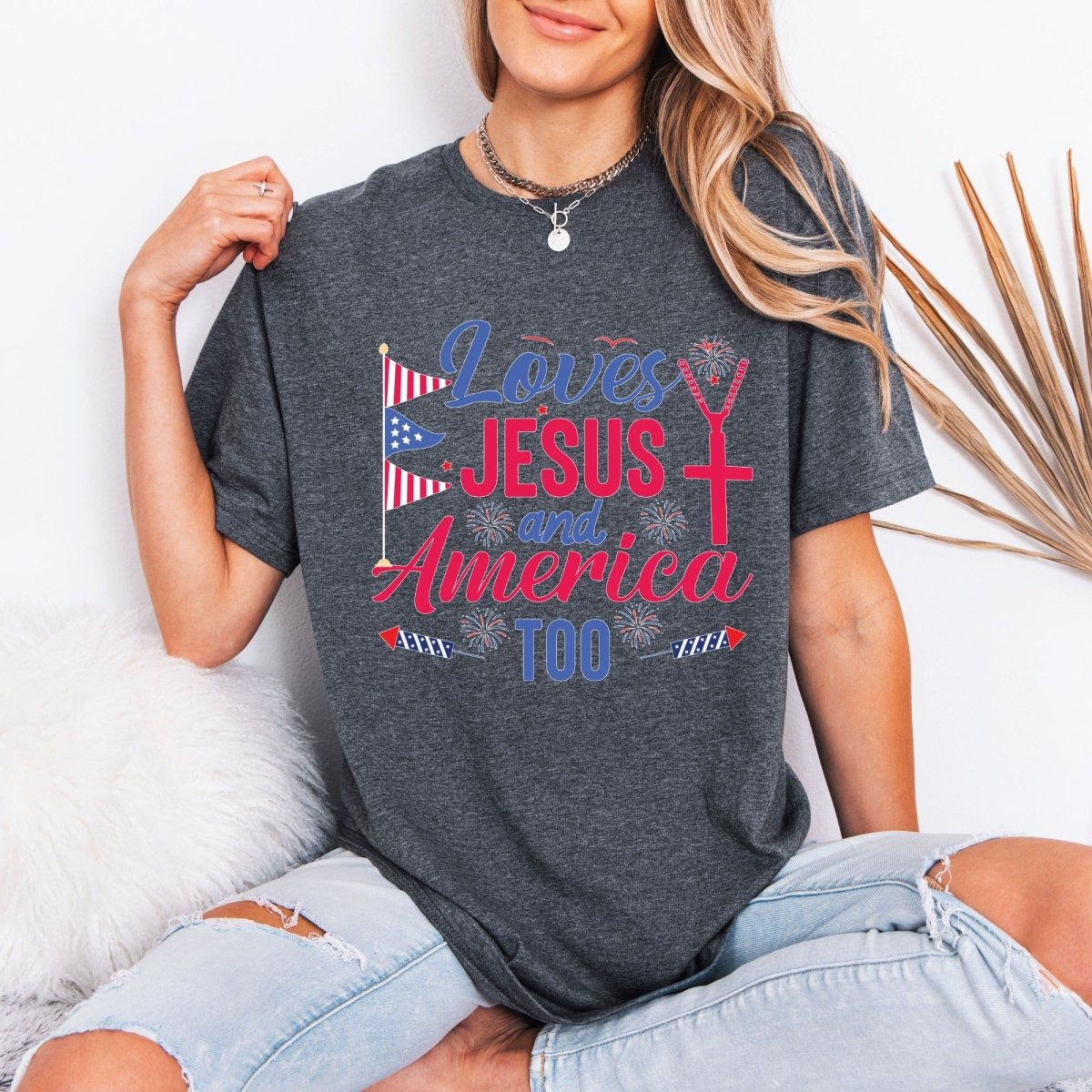 Loves Jesus and America Too | Patriot Faith Tee - Luckets.com
