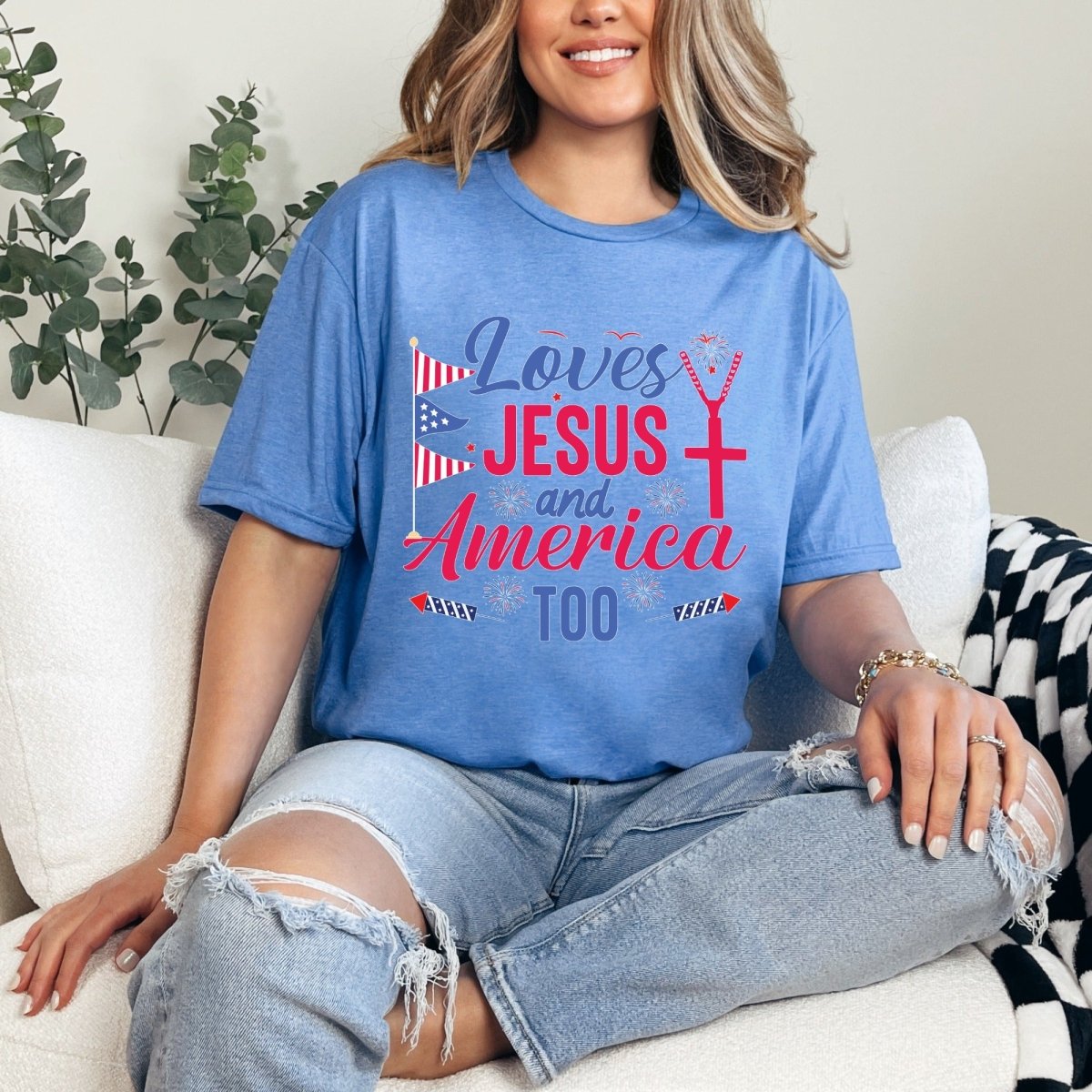 Loves Jesus and America Too | Patriot Faith Tee - Luckets.com