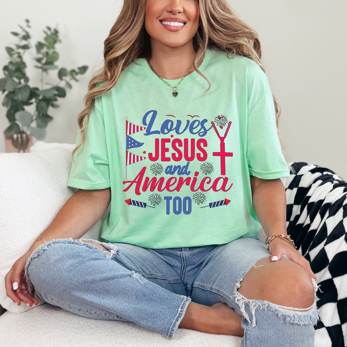 Loves Jesus and America Too | Patriot Faith Tee - Luckets.com