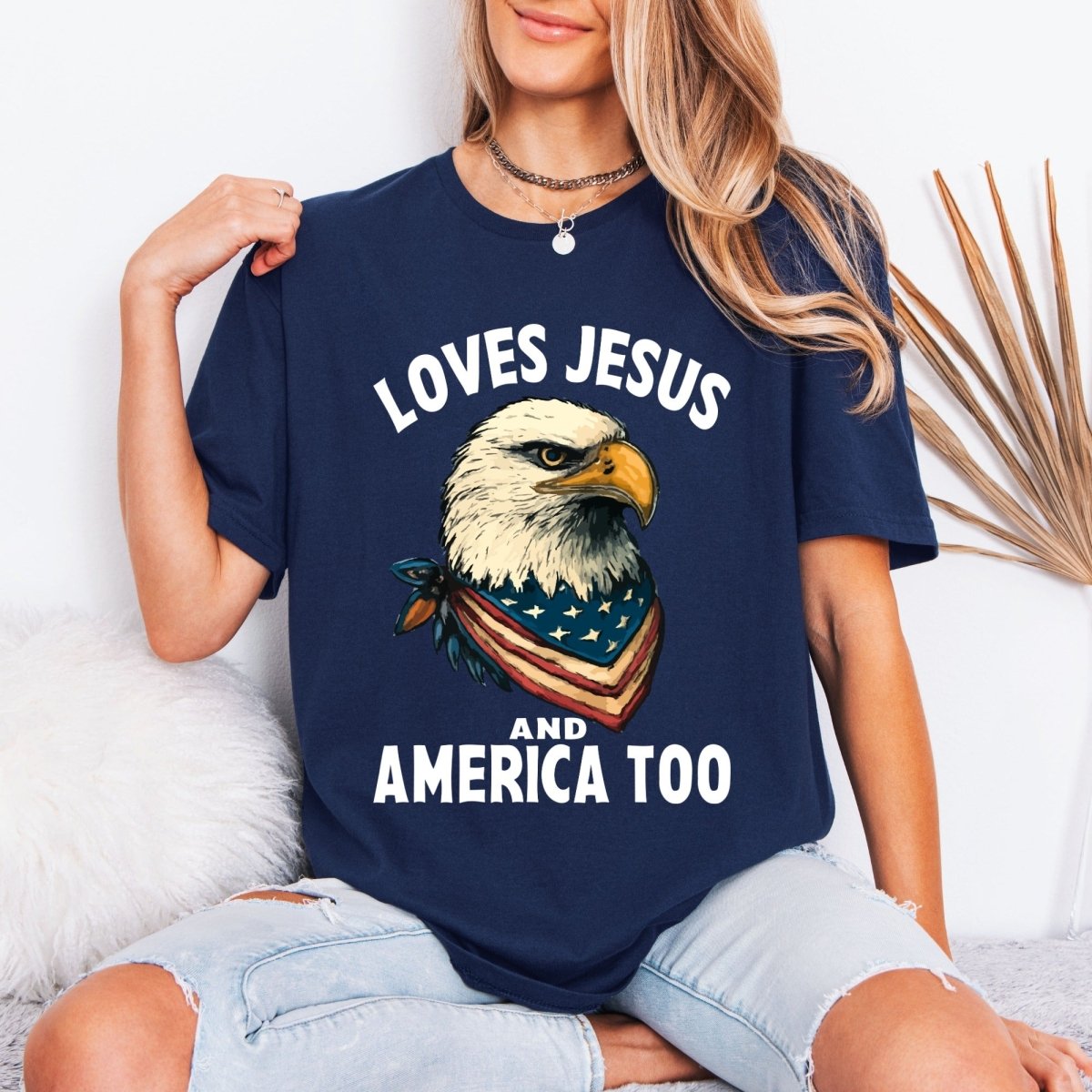 Loves Jesus And America Too | Patriotic Christian Tee - Luckets.com