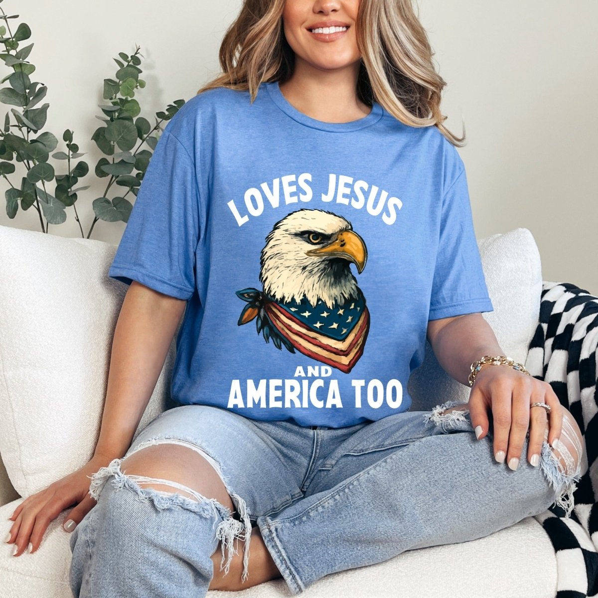 Loves Jesus And America Too | Patriotic Christian Tee - Luckets.com