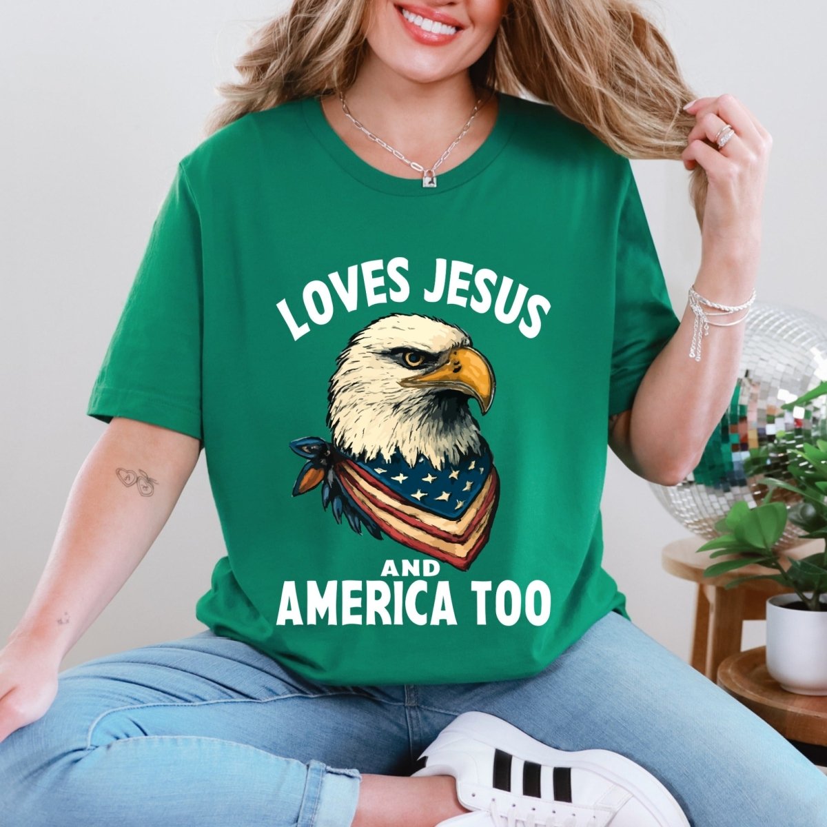 Loves Jesus And America Too | Patriotic Christian Tee - Luckets.com