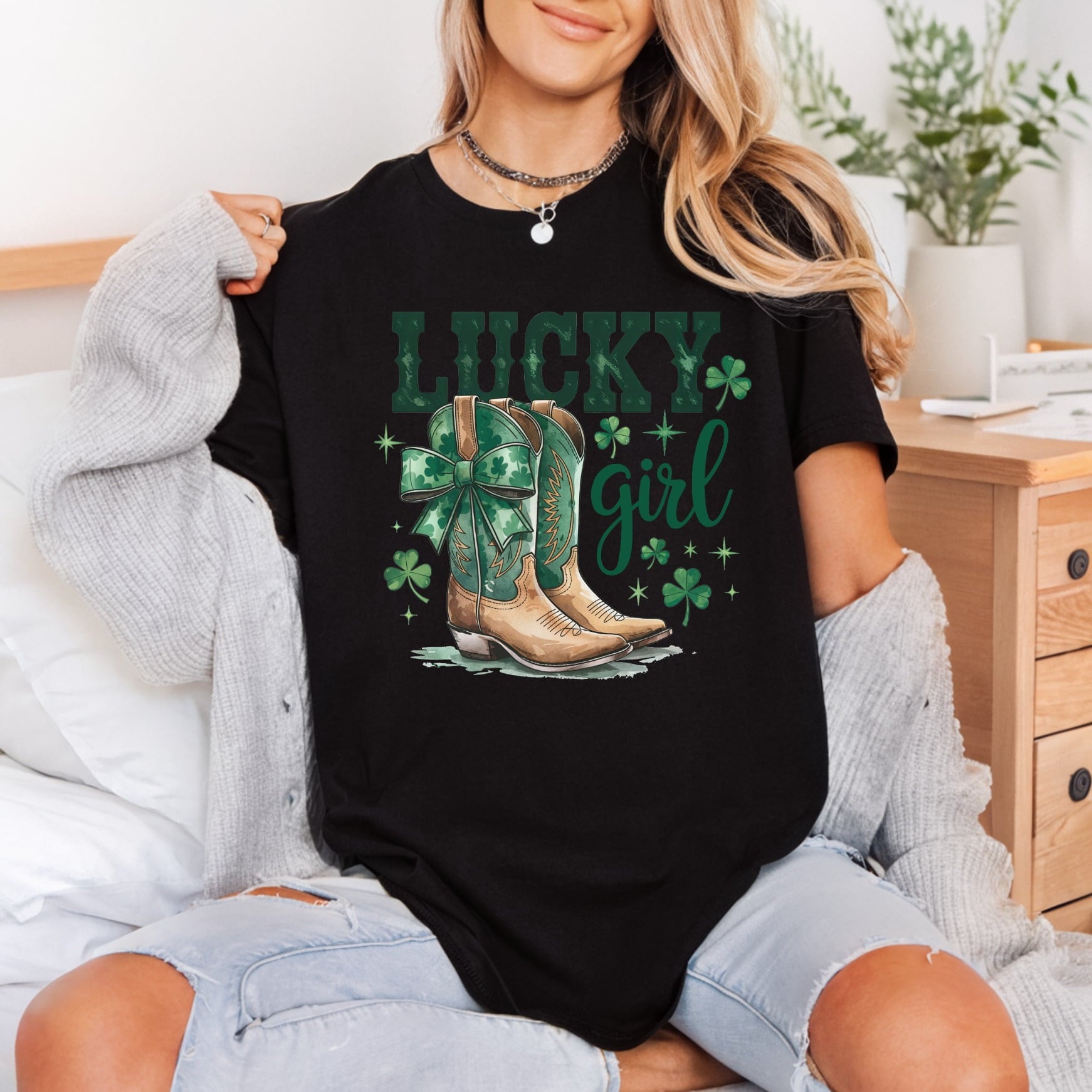 Lucky Girl Cowboy Boots Usa Vintage Ready to Press DTF Transfer for Dtf