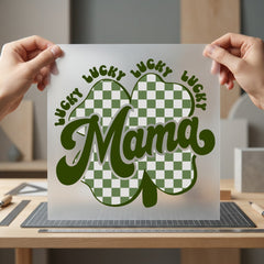 Lucky Mama Groovy Checkerboard Mom Mama Ready to Press DTF Transfer for Dtf