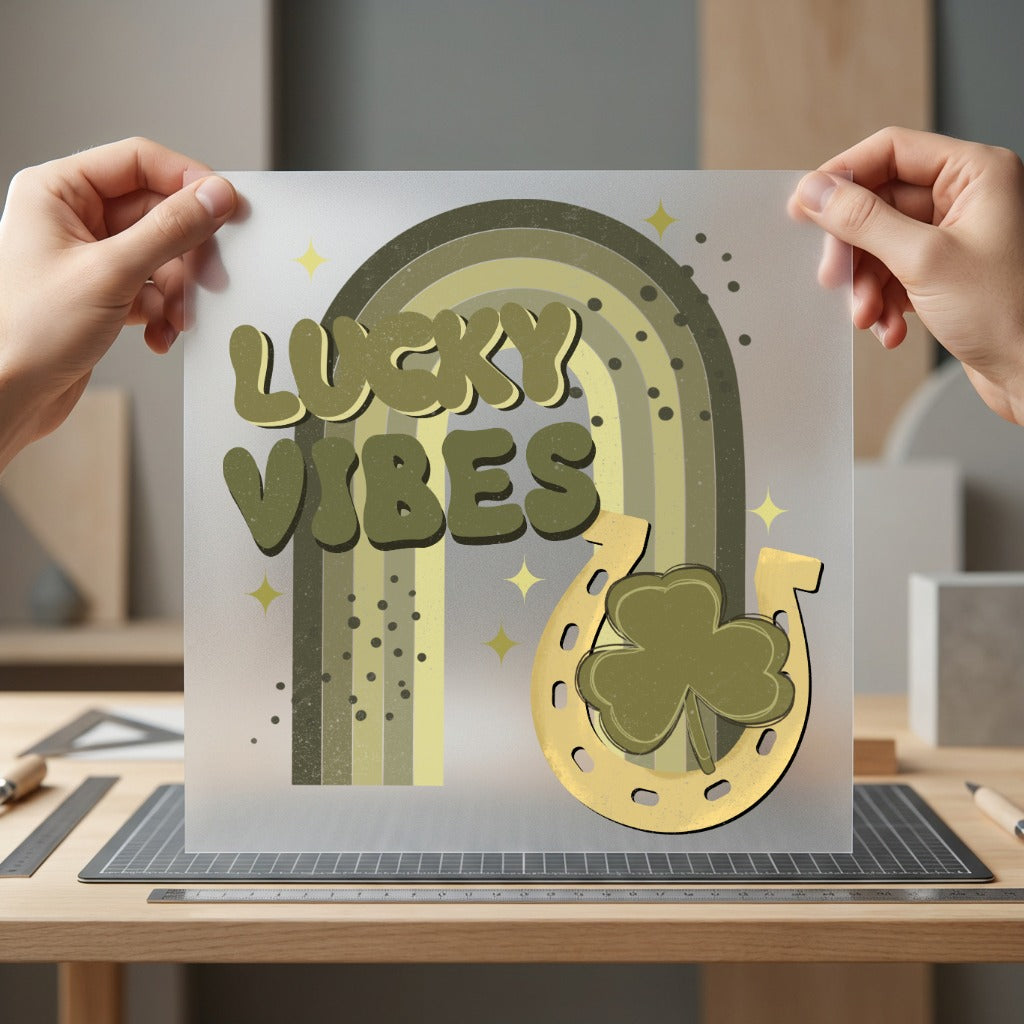 Lucky Vibes Rainbow Retro Vintage Retro Ready to Press DTF Transfer for Dtf