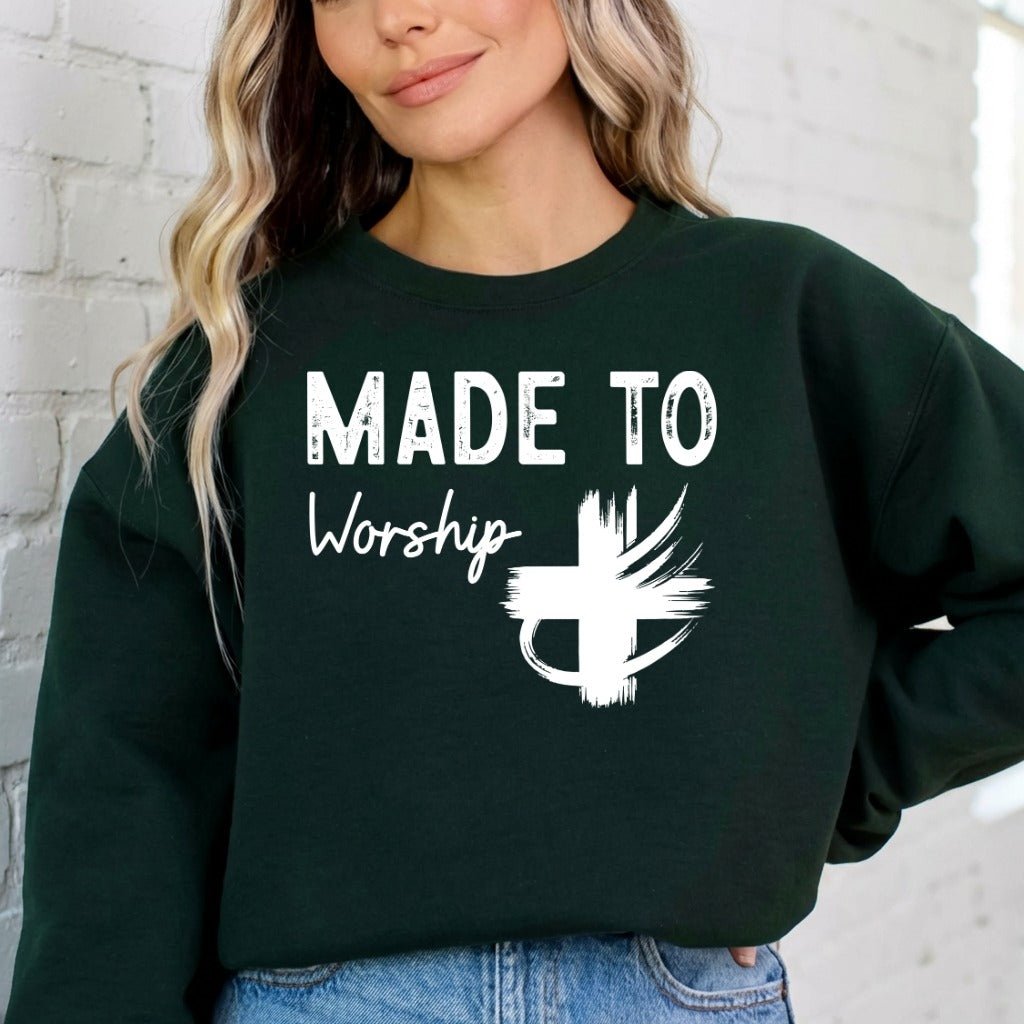 Made To Worship | Cross & Faith Statement Sweatshirt - Luckets.com