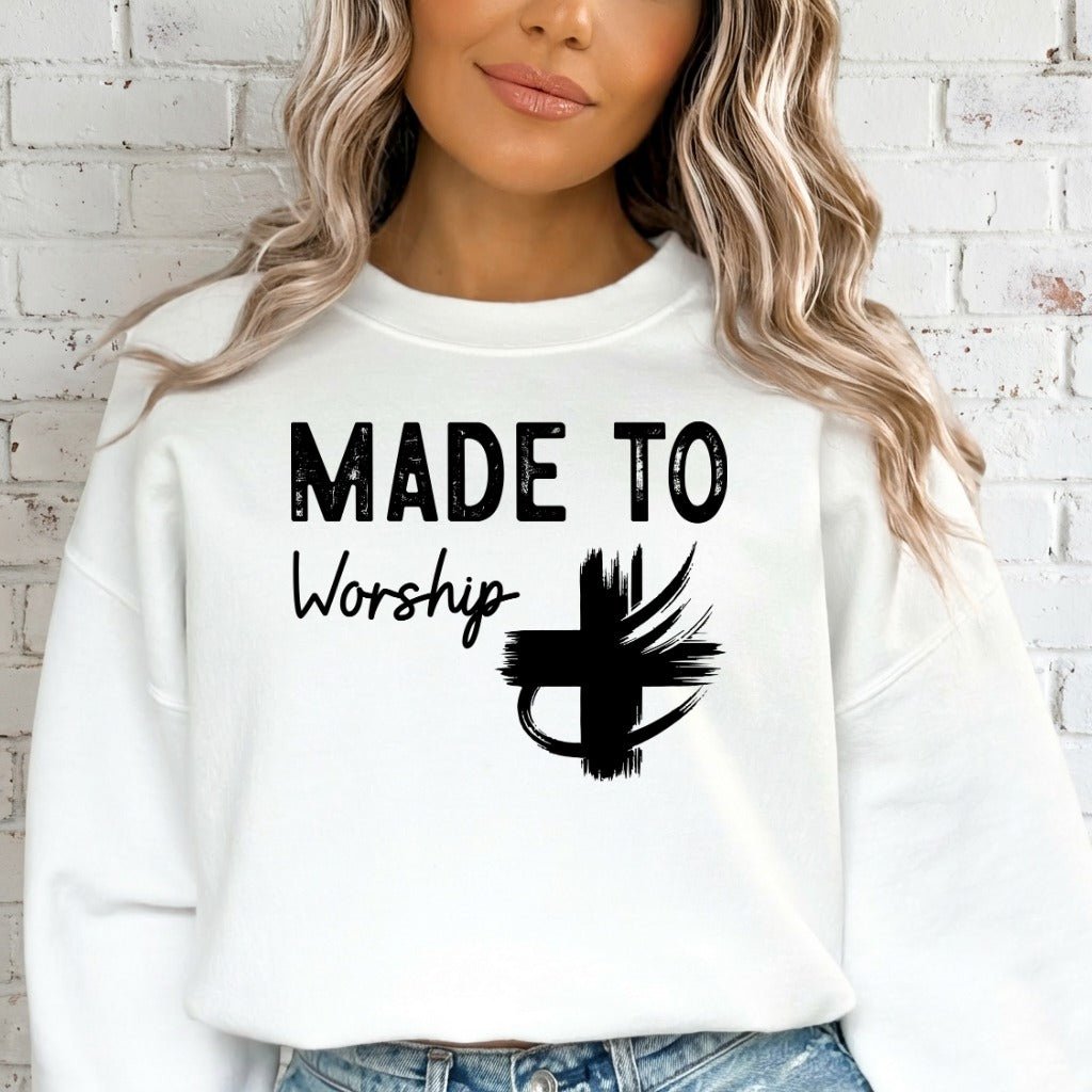 Made To Worship | Cross & Faith Statement Sweatshirt - Luckets.com