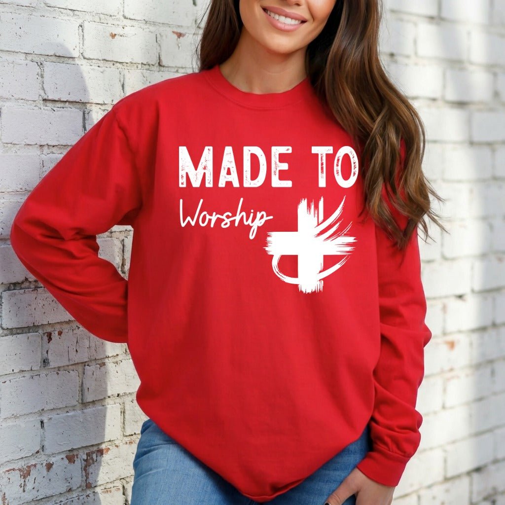 Made To Worship | Cross & Faith Statement Sweatshirt - Luckets.com