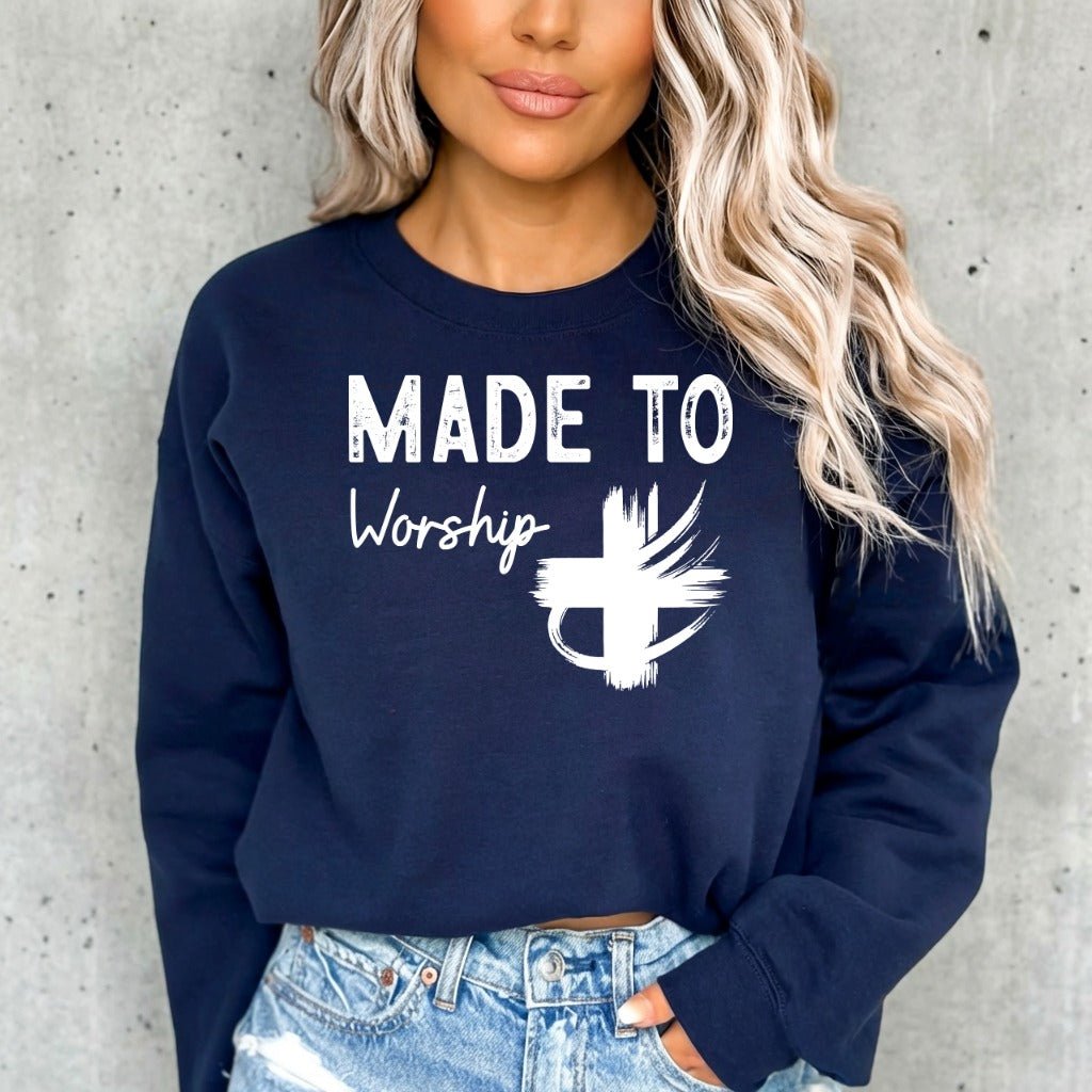 Made To Worship | Cross & Faith Statement Sweatshirt - Luckets.com