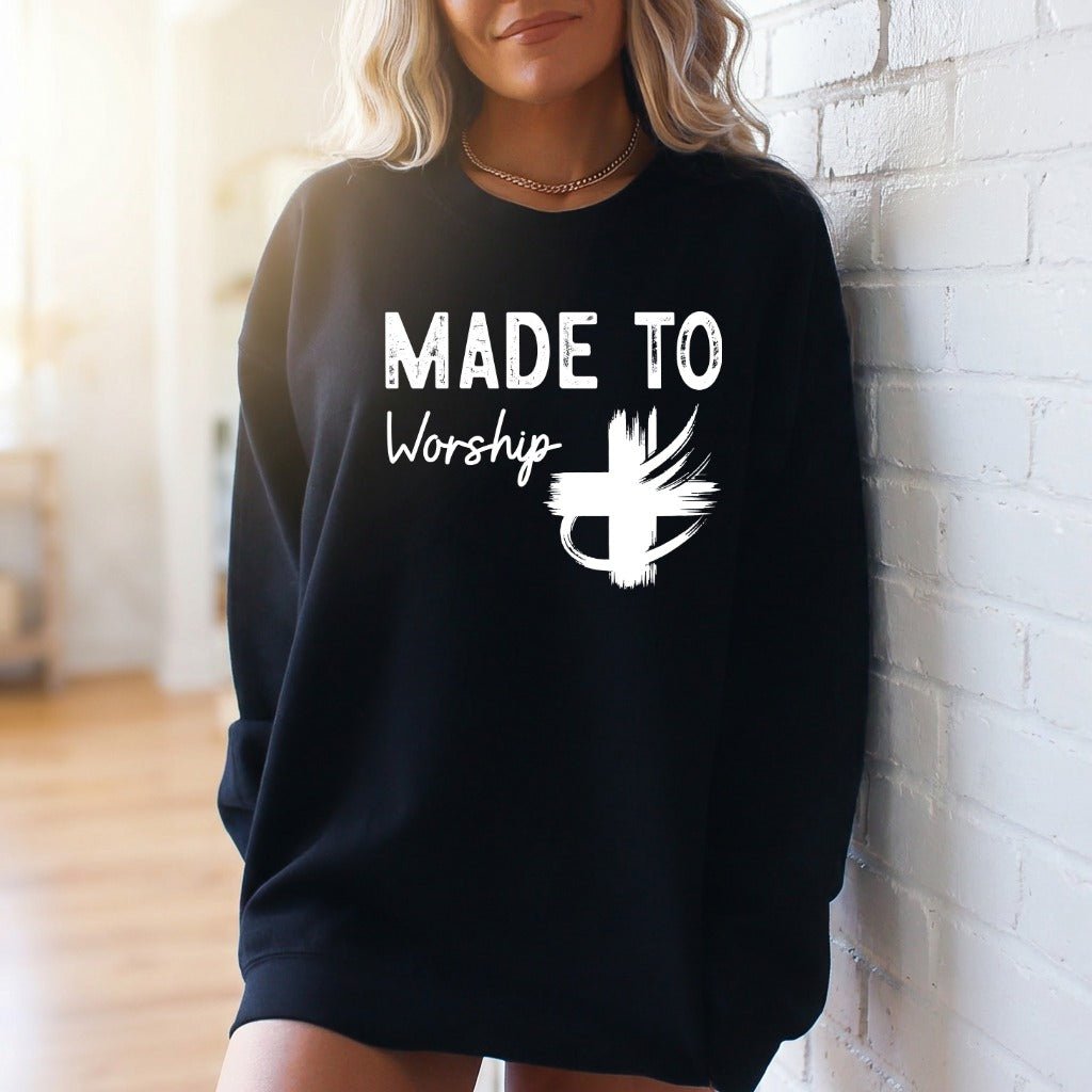 Made To Worship | Cross & Faith Statement Sweatshirt - Luckets.com