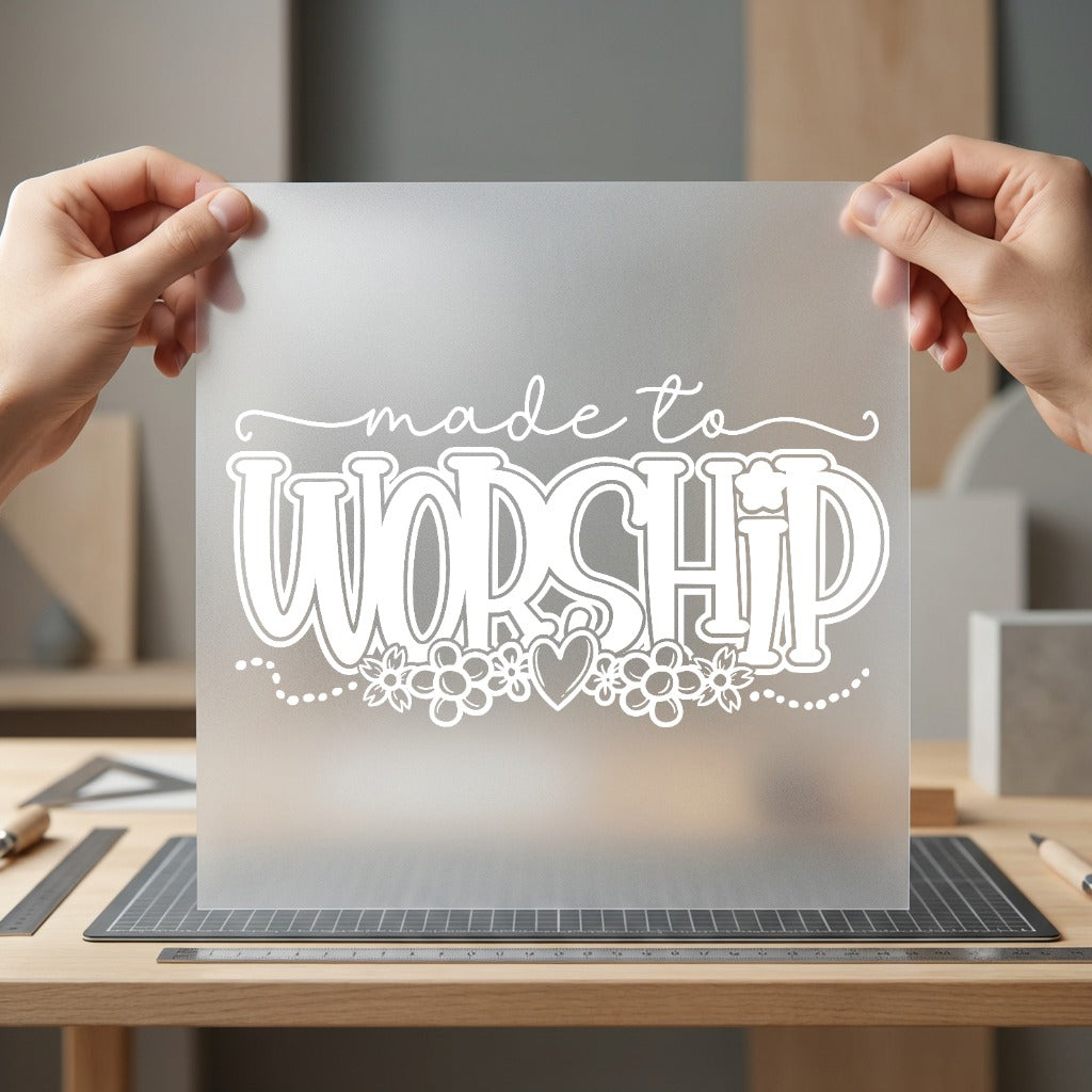 Made Worship Black Outline Christian Faith Ready to Press DTF Transfer for Dtf
