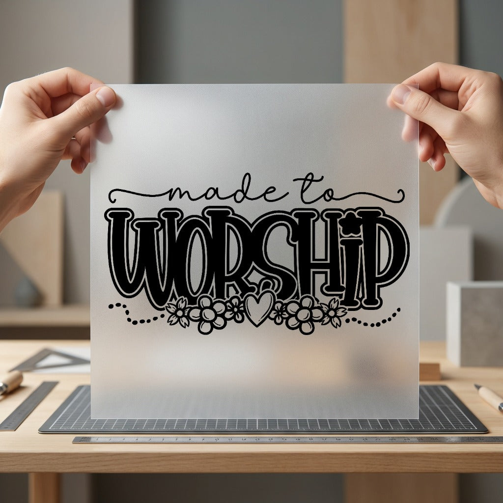 Made Worship Black Outline Christian Faith Ready to Press DTF Transfer for Dtf
