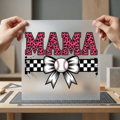 Mama Baseball Leopard Bow Mom Funny Ready to Press DTF Transfer for Dtf