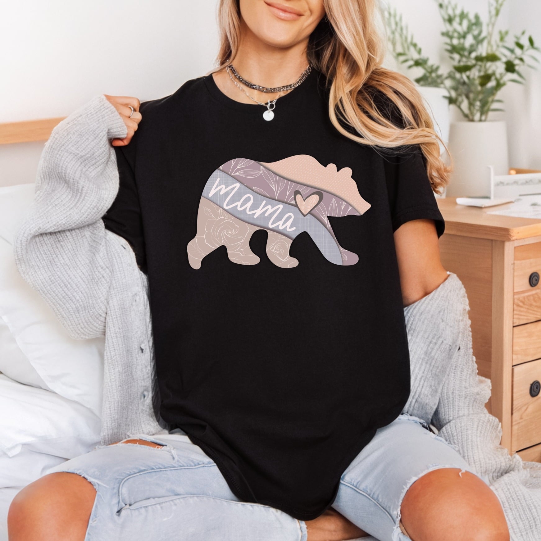 Mama Bear Patchwork Boho Mom Mama Ready to Press DTF Transfer for Dtf