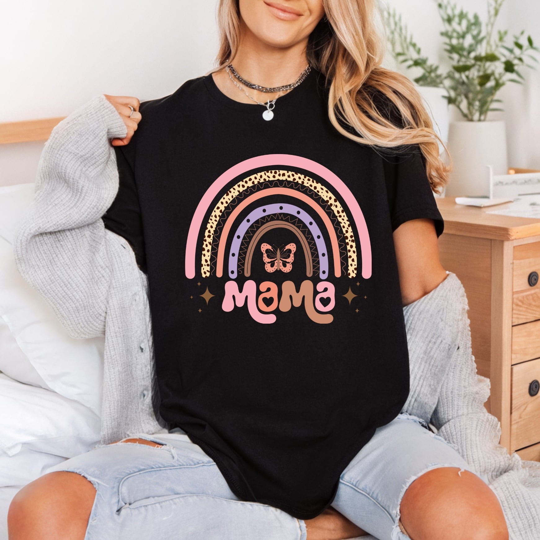 Mama Boho Rainbow Retro Mom Mama Ready to Press DTF Transfer for Dtf