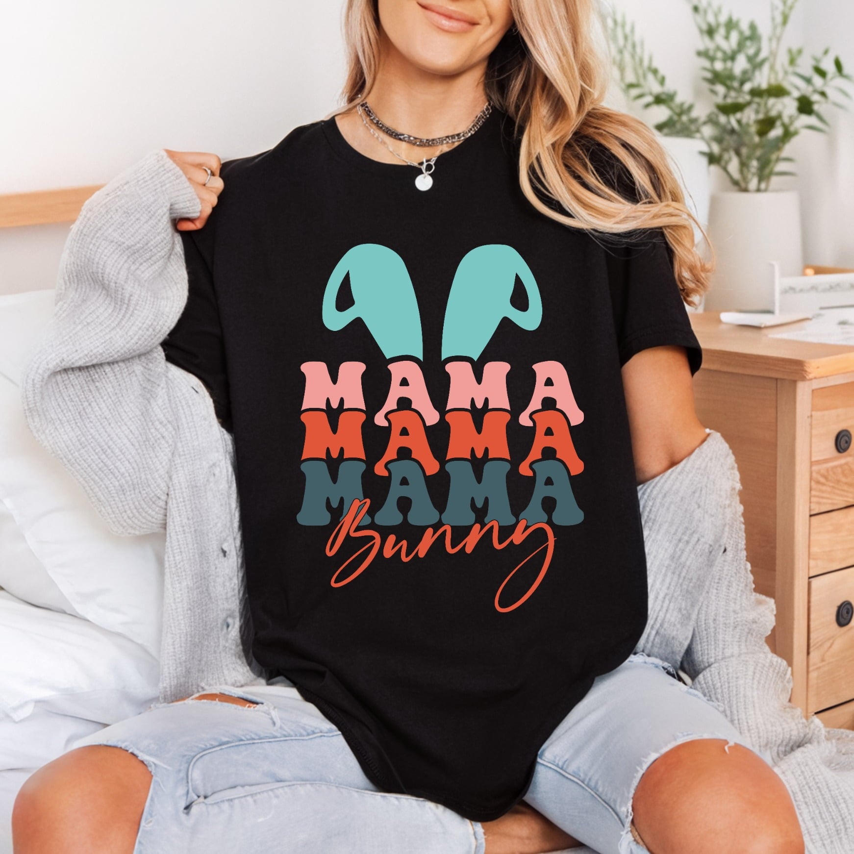 Mama Bunny Retro Wavy Easter Spring Ready to Press DTF Transfer for Dtf