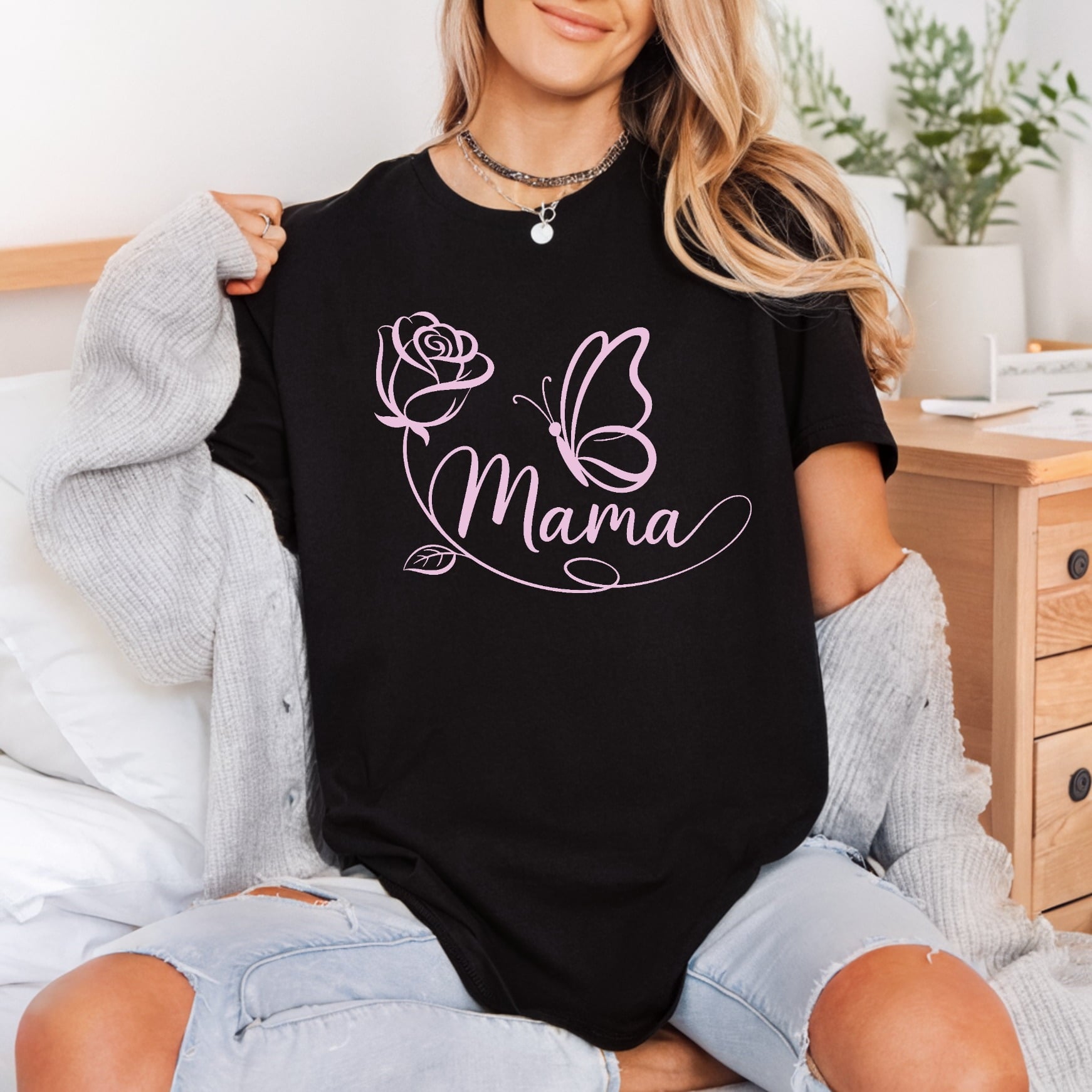 Mama Butterfly Rose Pink Mom Mama Ready to Press DTF Transfer for Dtf